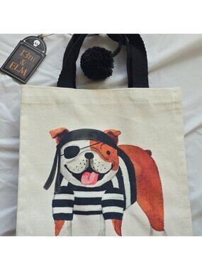 13th & Elm Canvas Tote Reusable Shopping Bag Bulldog Pirate Animal Print